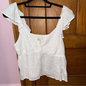 Hollister White Ruffle Sleeve Blouse